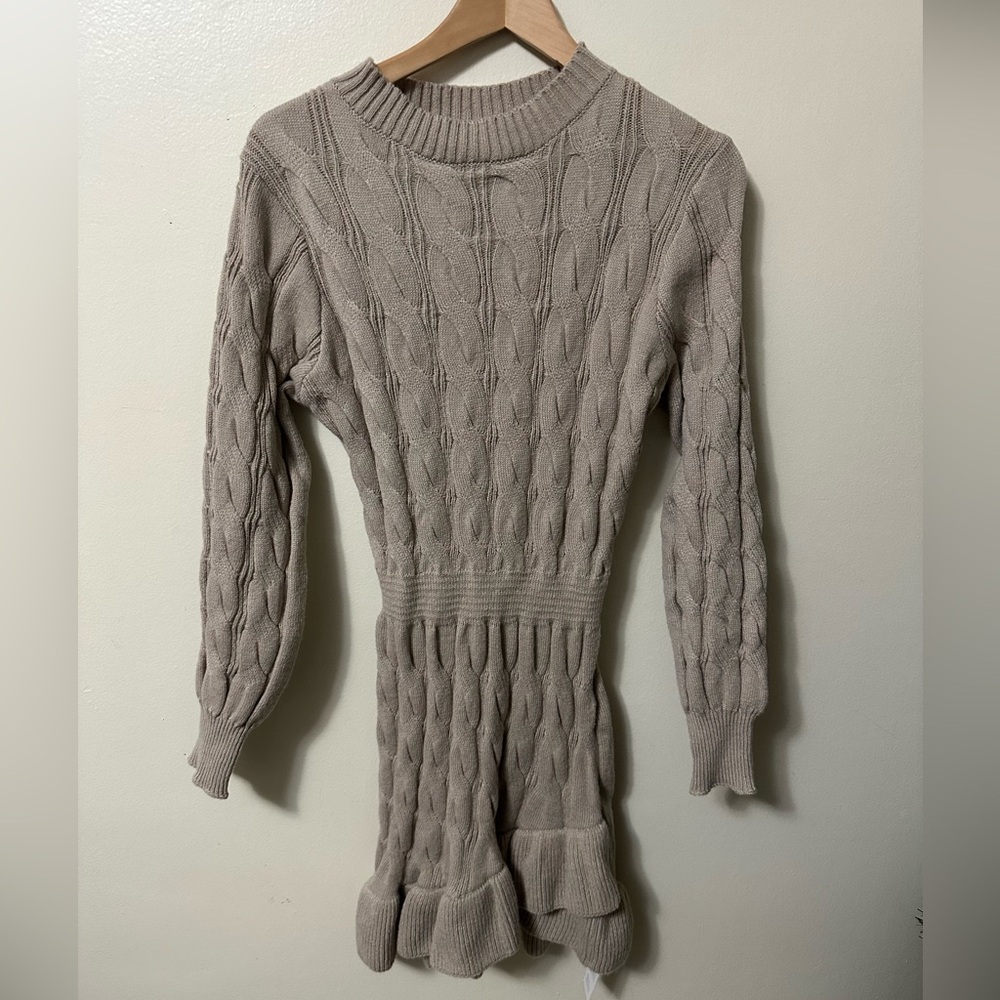 Khaki High Neck Long Sleeve Asymmetrical Hem Mini Sweater Dress 
Size small - Picture 4 of 9